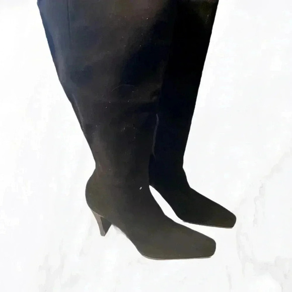 Stylish Black knee high day 2 nite side full zip vegan suede  leather boots 9 - Picture 4 of 5